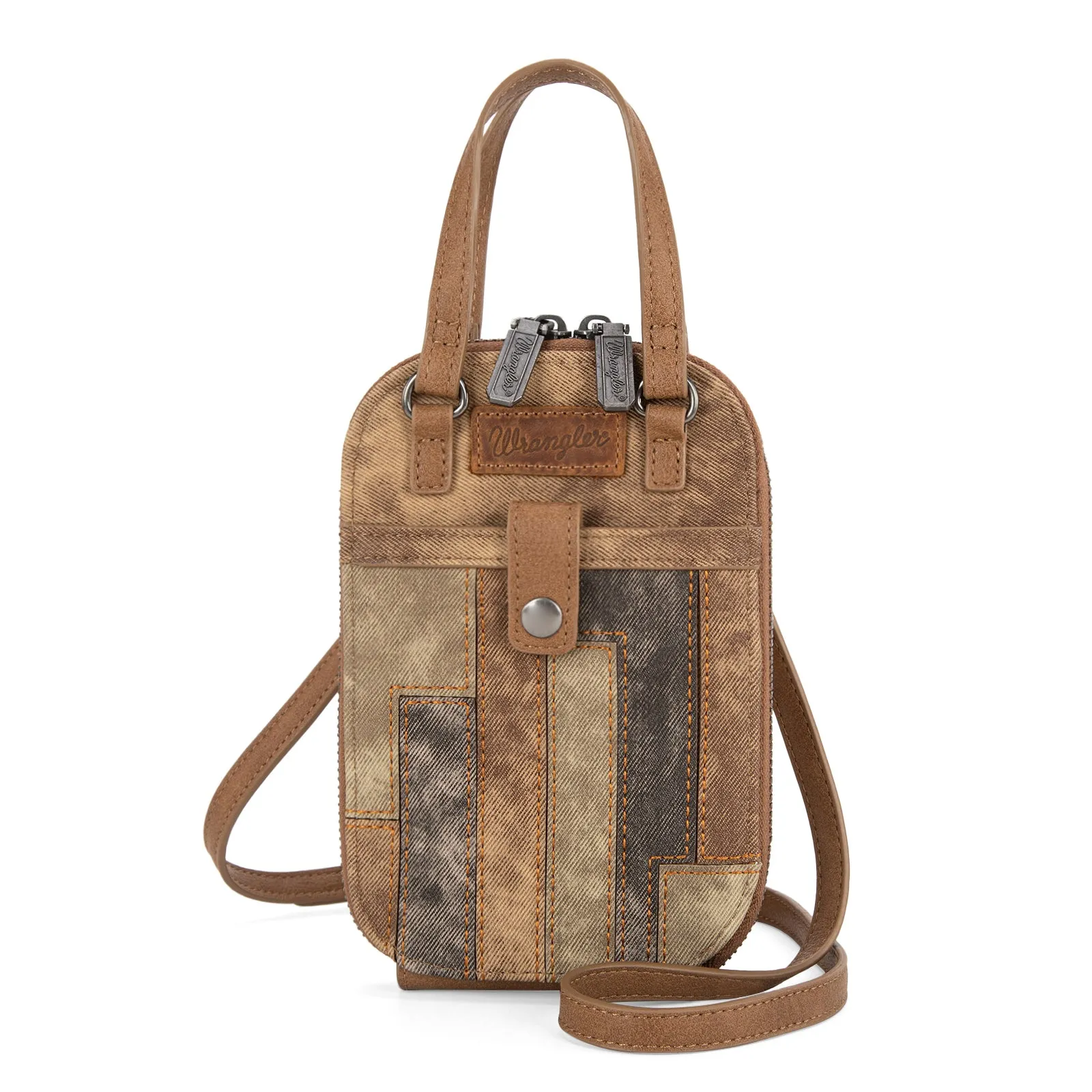 WG164-1831   Wrangler Denim Patchwork North South Mini Bag/Crossbody - Brown