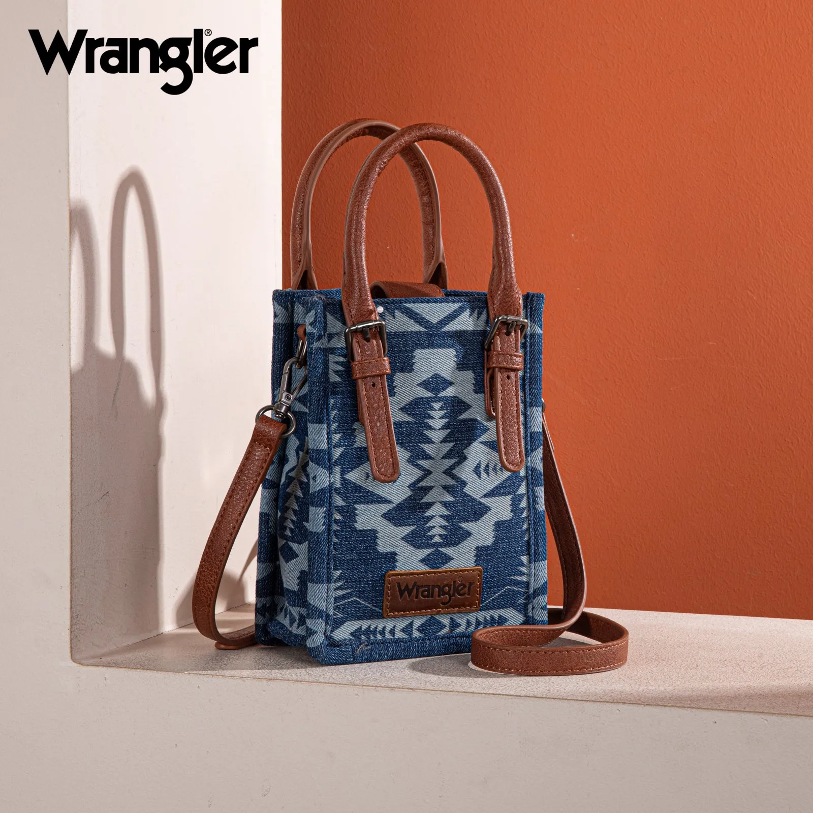 WG2212-8122  Wrangler Southwestern  Print North South Minil Canvas Tote/Crossbody -  Jean