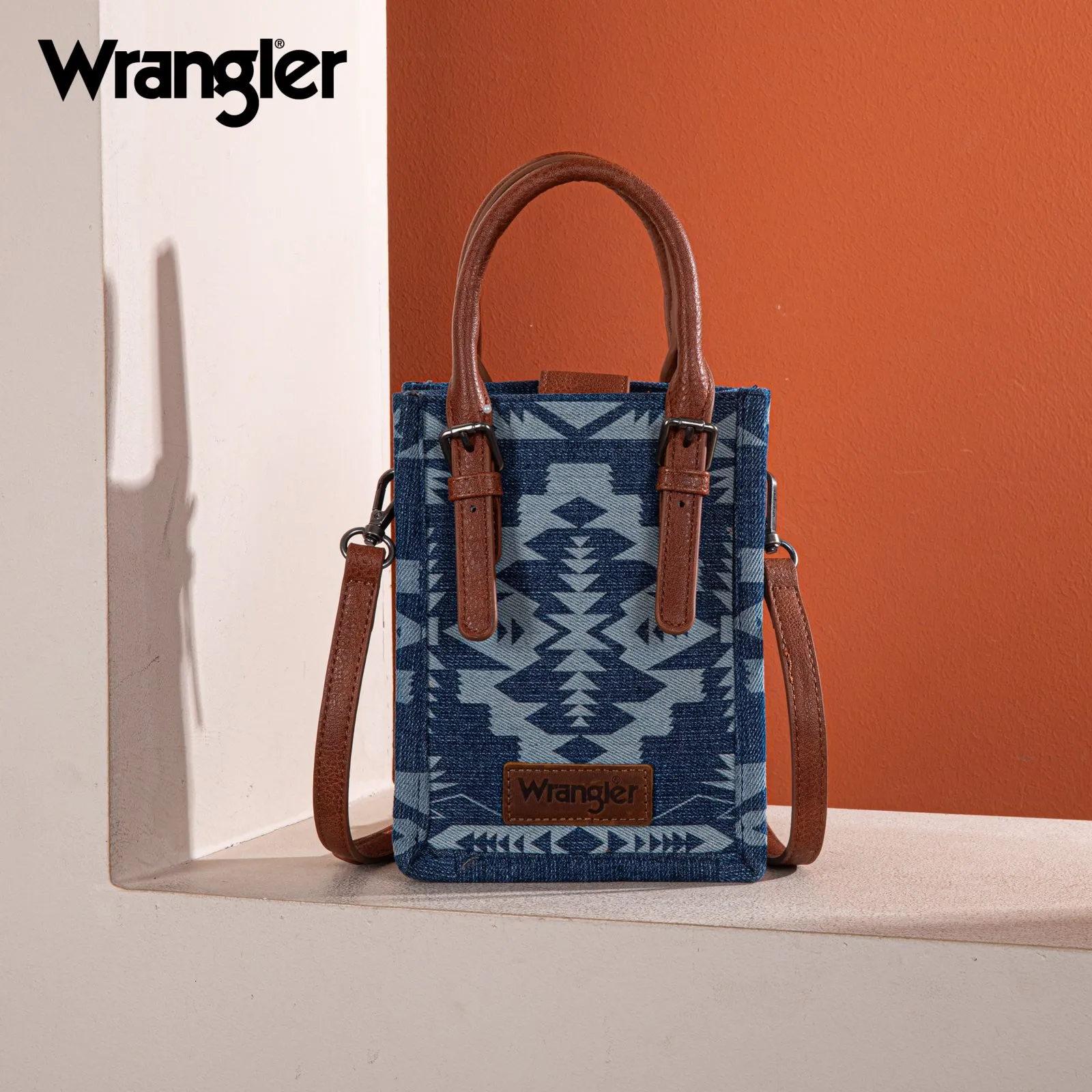 WG2212-8122  Wrangler Southwestern  Print North South Minil Canvas Tote/Crossbody -  Jean