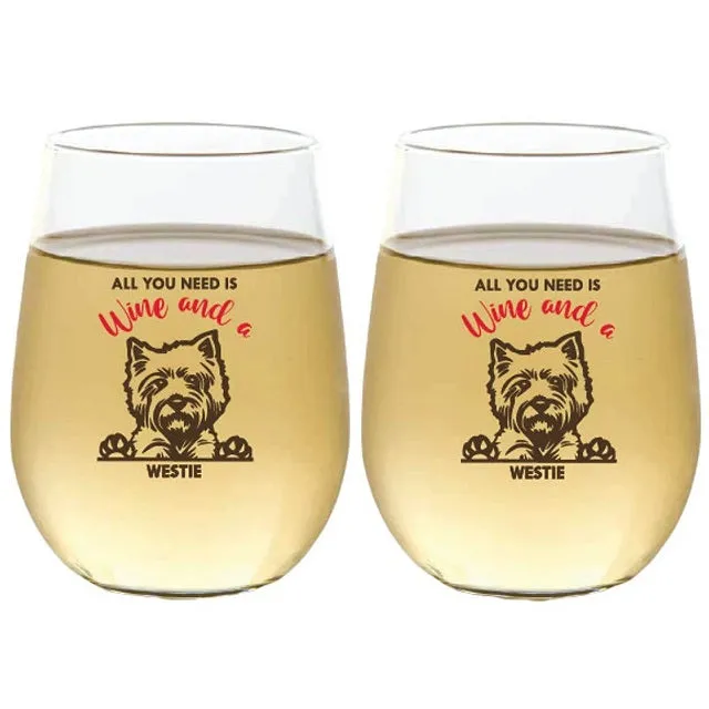 Wine-Oh! 2-Piece Stemless Shatterproof 16 oz. Wine Glasses, Westie