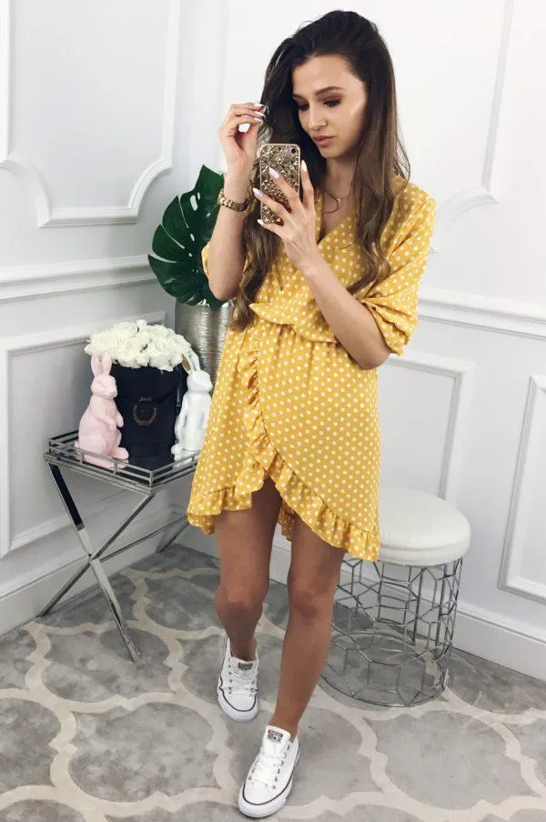 WOMEN SHORT DRESS RUFFLES PRINT POLKA DOT SEXY BODYCON BEACH HALF SLEEVE SUMMER PARTY MINI DRESSES