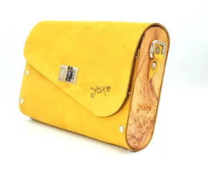 Yellow leather wood women bag