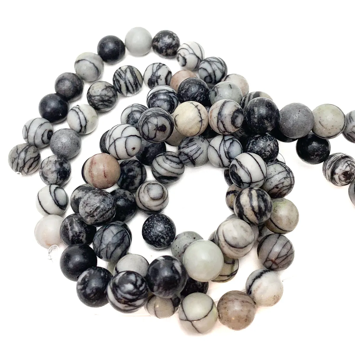 Zebra Jasper 8mm Smooth Rounds Bead Strand