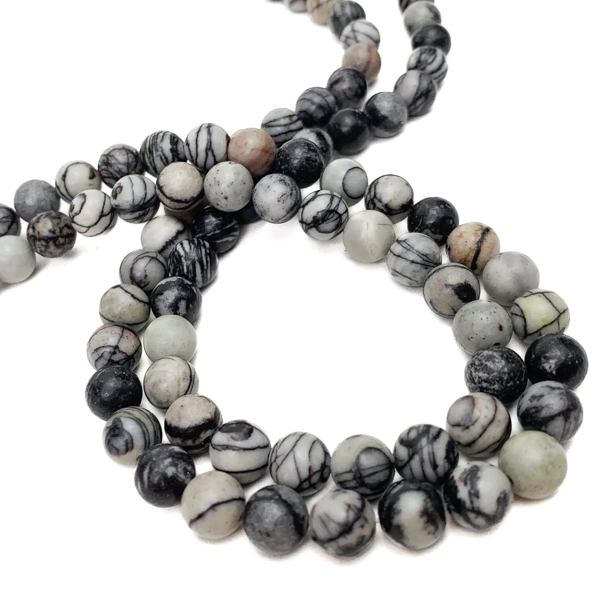 Zebra Jasper 8mm Smooth Rounds Bead Strand